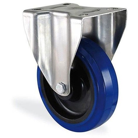 Roulette fixe caoutchouc bleu elastique diamètre 100mm charge 150kg