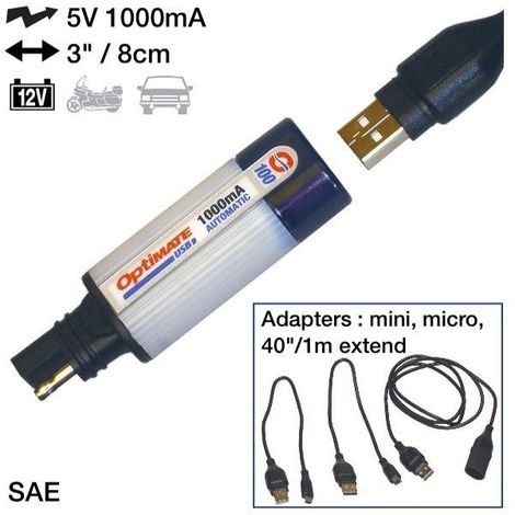 Connecteur Allume-cigare OptiMate O-12 TecMate moto : ,  Câble USB de moto