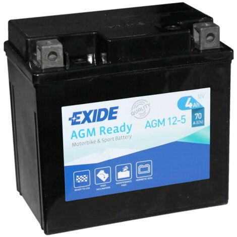 Batterie moto Exide AGM12-5 YTX5L-BS YB5L-B 12v 4ah 70A