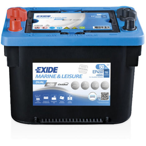 Exide – Batterie solaire AGM 12V 50Ah 750A – EP450 – Décharge lente pour applications intensives – Longueur 260mm, Hauteur 206mm (1/4)
