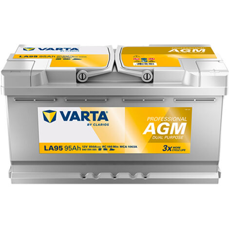 Varta – Batterie décharge lente AGM LA95 12V 95Ah – Plomb étanche – 26.4 kg – Pour camping-cars et systèmes solaires