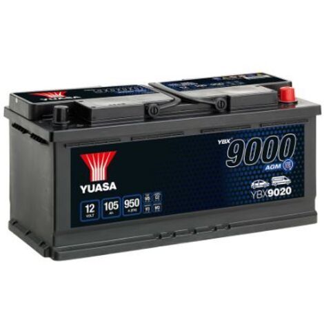 Yuasa – Batterie de voiture AGM 12V 105Ah 950A – YBX9020 – Technologie sans entretien pour systèmes Start/Stop – Longueur 393mm