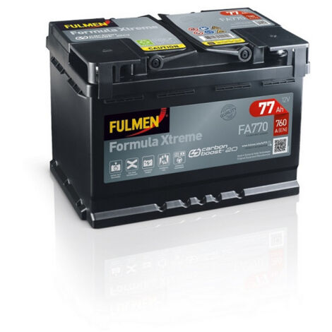 Batterie de voiture 12V 77Ah FA770 – Plomb Calcium – 760A pour démarrage rapide – Dimensions 278x175x190mm – Fulmen