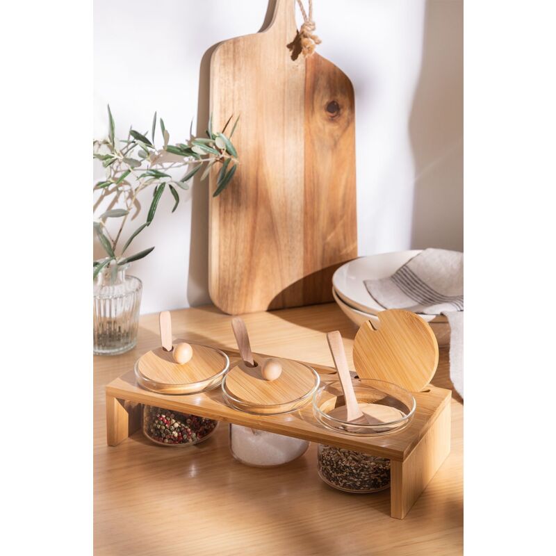 Kit de Cocina tabla para picar 5 piezas madera y acero PROMOCIONAL