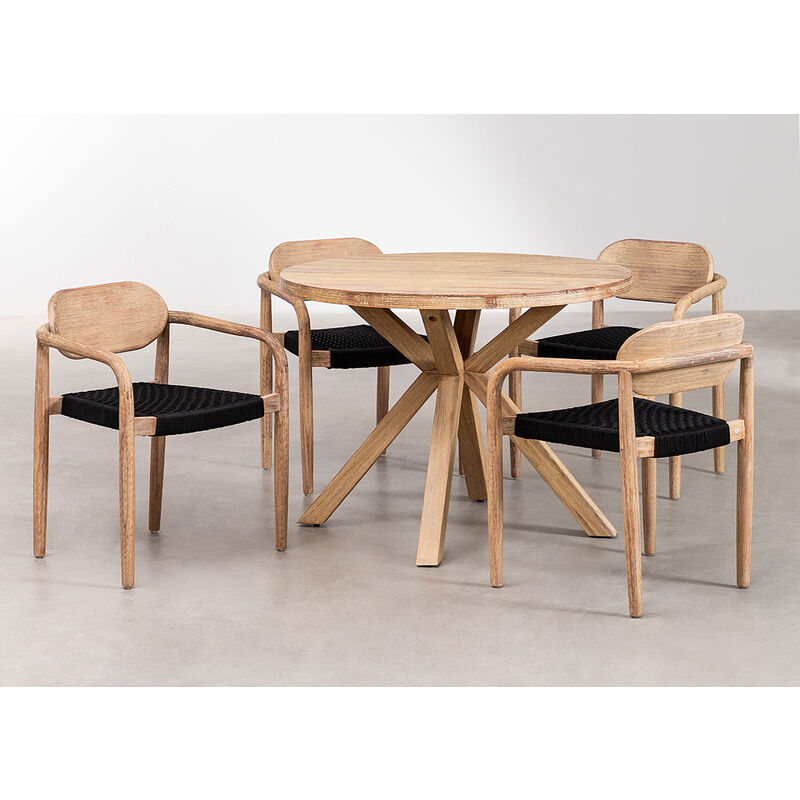 Set de Mesa Redonda (Ø120 cm) y 6 Sillas de Comedor con Reposabrazos en  Madera Naele - SKLUM