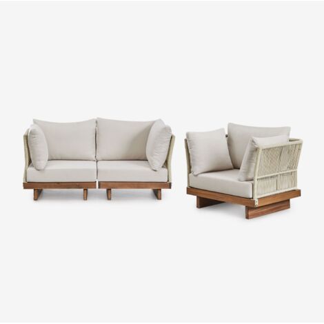 Conjunto de jardín con sofá modular de 2 piezas con 2 sillones esquineros y sillón en madera de acacia Dailin SKLUM (1/5)