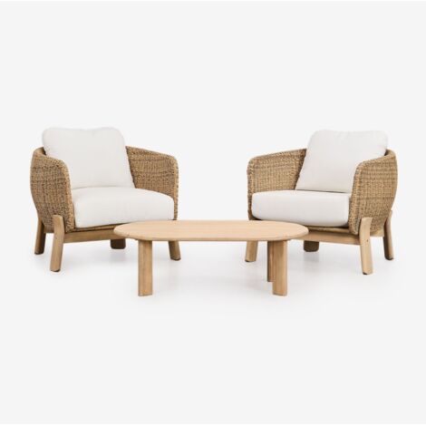 Conjunto de jardín con 2 sillones y mesa de centro en madera de acacia y ratán Leilan SKLUM              (1/5)