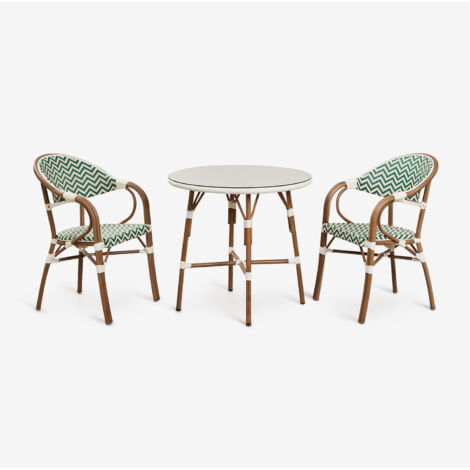Set de mesa redonda Ø80 cm y 2 sillas de comedor apilables con reposabrazos en aluminio Brielle Bistro SKLUM             