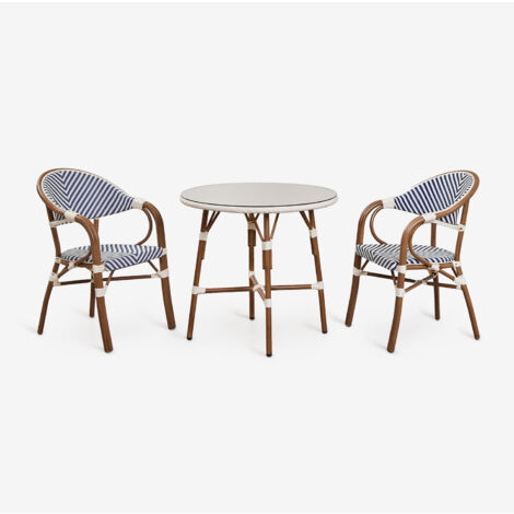 Set de mesa redonda Ø80 cm y 2 sillas de comedor apilables con reposabrazos en aluminio Brielle Bistro SKLUM             
