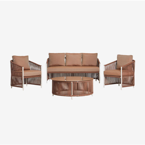 Conjunto De Jardín Nadi – Sofá Esquinero De 4 Plazas Y Mesa De Centro, En Aluminio Y Madera, Para Terraza Y Exterior