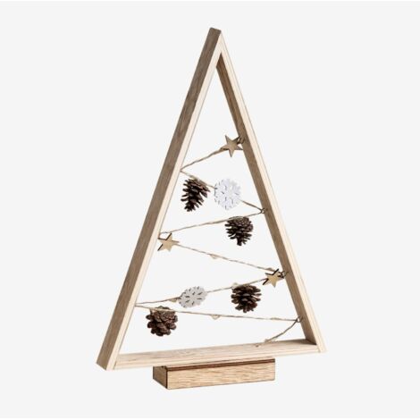 Sklum – Árbol de Navidad de madera con luces LED – Accesorios en forma de estrella y copos de nieve – Dimensiones 40x27x5,2 cm – Peso 0,24 kg (1/5)