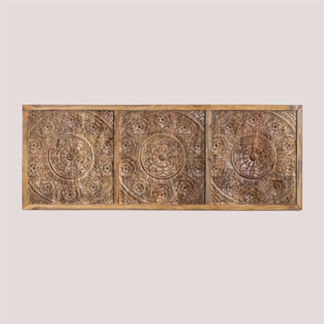Sklum – Cabecero de madera de mango 150 cm – Diseño artesanal con tallado orgánico – Elegancia atemporal para dormitorio – 60 cm de alto (1/5)