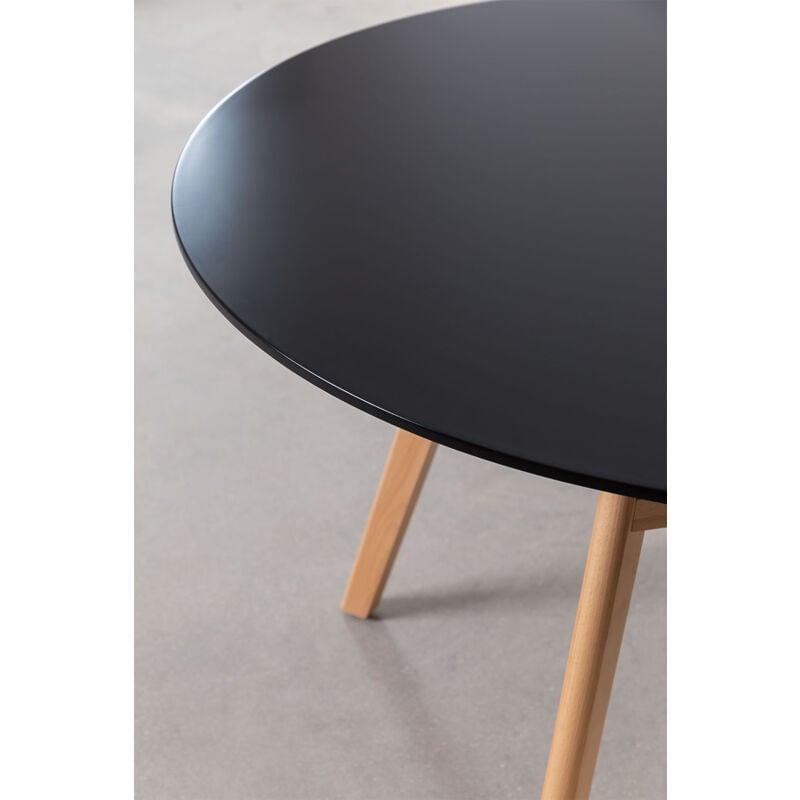 SKLUM Tavolo da pranzo rotondo in MDF e legno di faggio Scand Nordic Nero  Ø120 cm