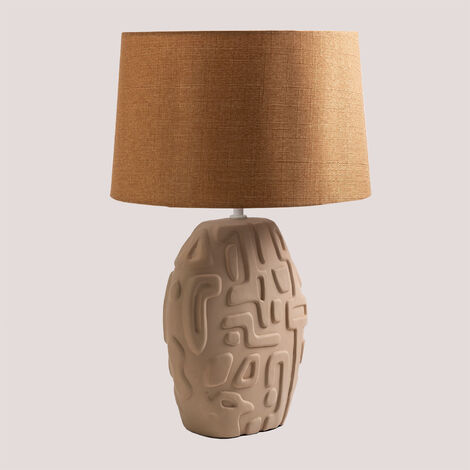 BRUBAKER Lampada Da Tavolo In Ceramica – Marrone/bianco, Paralume Ovale In Tessuto, Altezza 36 Cm
