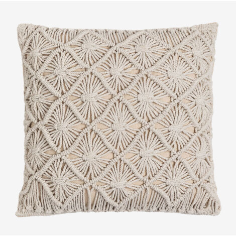 RAJRANG Fodera Per Cuscino Decorativo In Cotone Macramè Fatto A Mano - 46x46 Cm, Con Cerniera Invisibile E Nappe (Solo Fodera)