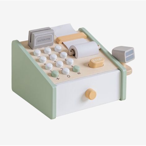 Gioco educativo dai 2 anni pos giocattolo per bambini con scontrino e carta di credito, giocattolo ecologico in legno certificato FSC