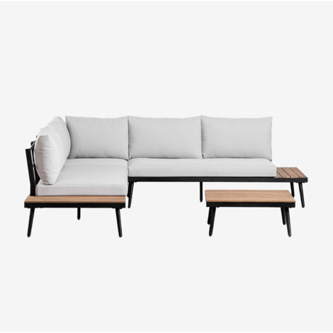 Set da giardino con divano angolare 4 posti e tavolino in alluminio e legno di acacia Kalen SKLUM (1/5)
