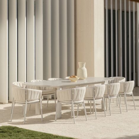 Set da tavolo rettangolare allungabile 220-280x100 cm in ceramica Zinti e 10 sedie da giardino in alluminio e tessuto Roderise SKLUM (1/5)