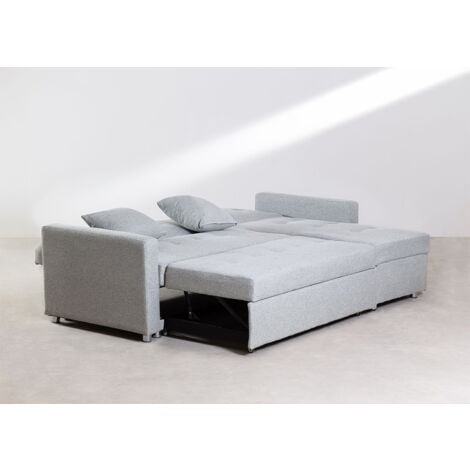 SKLUM Divano Letto Chaise Longue 3 Posti Intercambiabile in Lino Duom Grigio  Chiaro