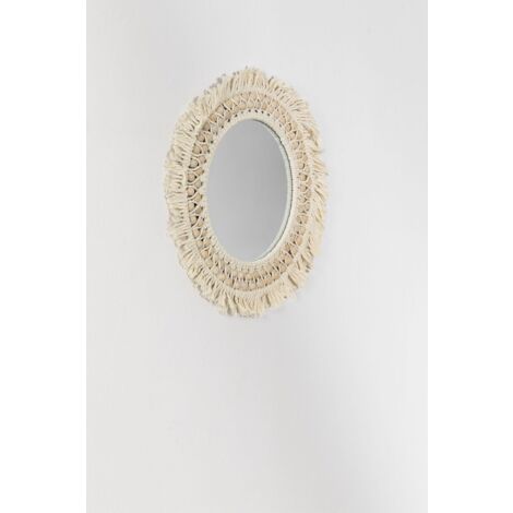 SKLUM Specchio rotondo da parete in macramè (Ø50 cm) Jarn Beige Crema