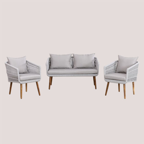 Set da giardino con divano 2 posti e 2 poltrone in legno di acacia e corda intrecciata Barker Style SKLUM (1/5)