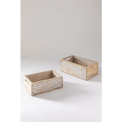 SKLUM Set di 2 scatole organizer in legno di mango Bizana Legno Bianco  Vintage