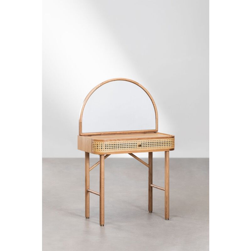 HOMCOM Ensemble de coiffeuse avec tabouret miroir rabattable style  scandinave 2 tiroirs 100 x 45 x 118 cm naturel et blanc