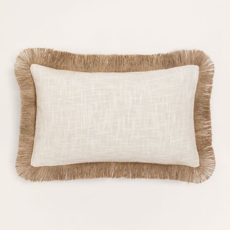 Sklum – Coussin de sol en coton 30x50 cm – Rembourrage polyester amovible – Franges en dentelle de jute – Design chaleureux et accueillant