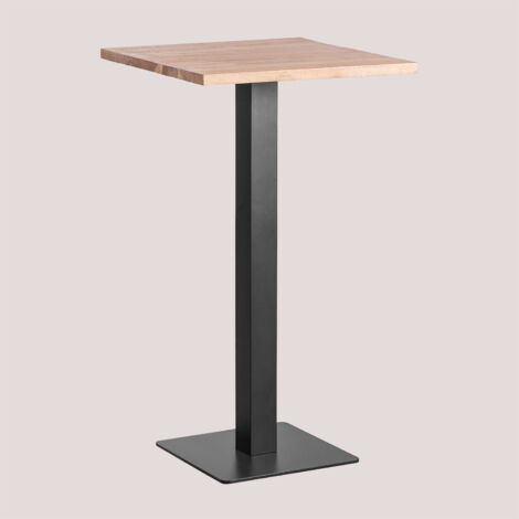 Mange-Debout Carré 60x60cm Plateau Bois - Table Haute Pieds Aluminium Noir