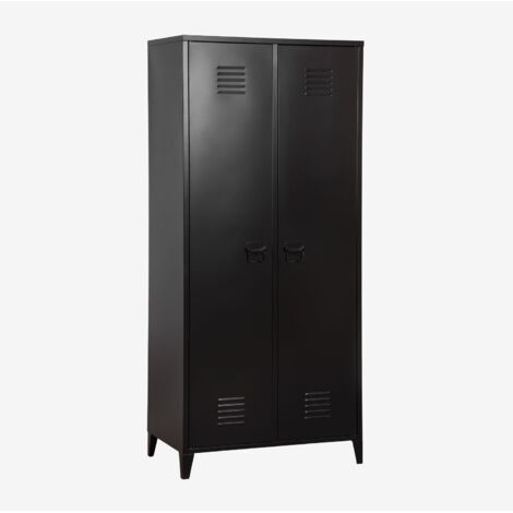 Sklum – Armoire casier 2 portes en acier noir 180x80x46 cm – Résistante et durable – Avec barre de suspension pour vêtements (1/5)
