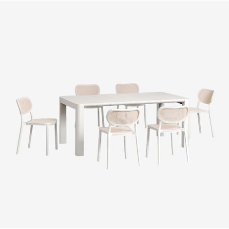 Set de table rectangulaire 180x100 cm Arnadine et 6 chaises de jardin empilables Omara SKLUM Blanc Gardenia (1/5)