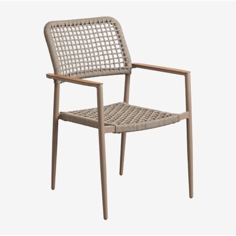 Pack de 4 chaises de jardin empilables avec accoudoirs en aluminium et corde tressée Nediam SKLUM Moka Brown (1/5)