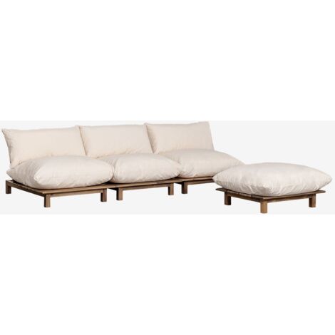Canapé inclinable de jardin modulaire 3 pièces avec pouf en bois d'acacia Brina SKLUM Beige Crème (1/5)