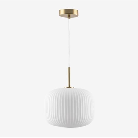 Sklum – Plafonnier lustre en métal et verre – Dimensions 190x120x26cm – Douille E-27 – Design plissé avec détails en fer doré (1/5)
