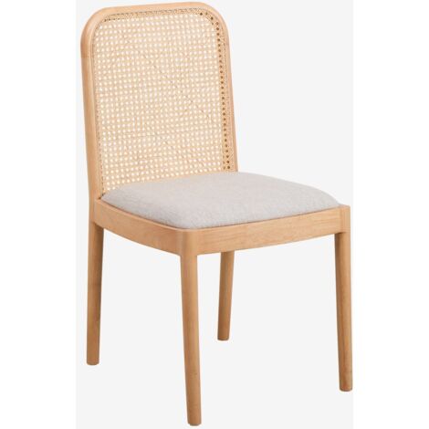 COSTWAY Chaise Salle a Manger Lot de 2, Chaise Salle a Manger Bois d'Hévéa, Dossier Rotin Cannage, Siège Rembourré en Similicuir, Chaise en Bois pour Salon, Cuisine (Brun