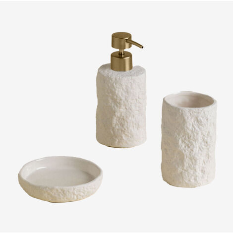 Sklum – Ensemble de salle de bain en grès Zolave – Distributeur de savon et récipients – Surface rugueuse – Design moderne et fonctionnel
