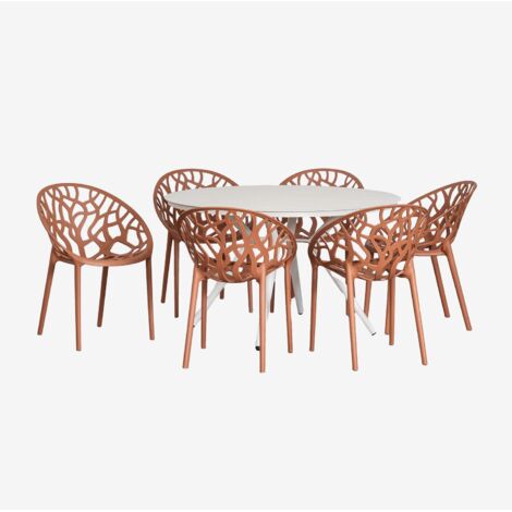 Sklum – Ensemble table ronde Ø125 cm en aluminium et 6 chaises empilables en polypropylène – Résistant aux intempéries – Design contemporain