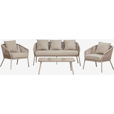 Salon de jardin avec canapé 2 places, 2 fauteuils et tables basses en aluminium et corde tressée Arhiza SKLUM Moka Brown