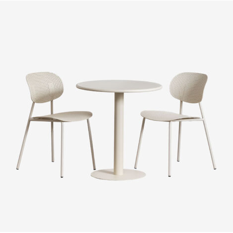 Ensemble table ronde Ø70 cm Mizzi et 2 chaises de jardin en polypropylène et fer Tupah SKLUM Tapioca Beige (1/5)