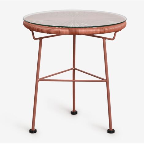 Table d'appoint de jardin ronde Ø45 cm en acier et osier synthétique Acapulco SKLUM Rouge Tuile (1/5)