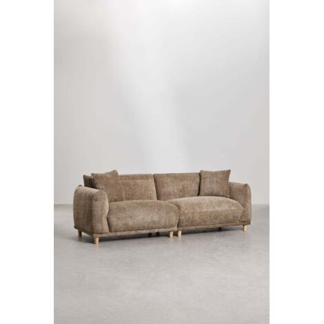 Canapé design 3 places en tissu chenille beige et métal noir TODD