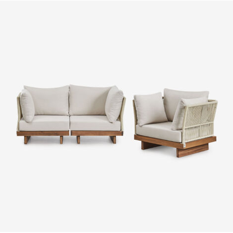 Ensemble de jardin avec canapé modulaire de 2 pièces avec 2 fauteuils d'angle et fauteuil en bois d'acacia Dailin SKLUM (1/5)
