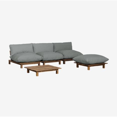 Ensemble de salon avec canapé inclinable modulable 3 pièces, table basse et pouf en bois d'acacia Brina SKLUM Gris Anthracite (1/5)