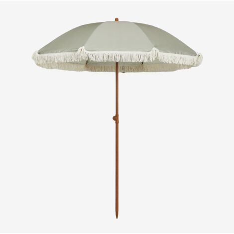 Sklum – Parasol droit Ø175 cm en tissu polyester avec protection UV50 – Mât en acier peint – Franges décoratives – Pour espaces extérieurs