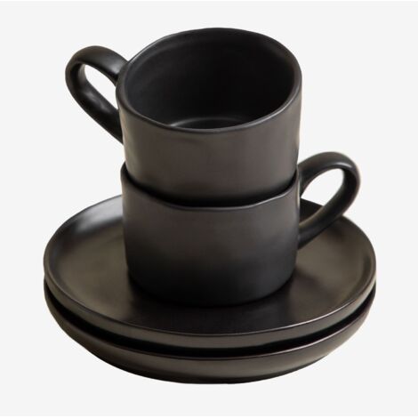 Pack de 2 tasses à café 10 cl avec soucoupe en grès Belvere SKLUM Noir (1/5)