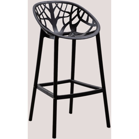 Sklum – Tabouret haut de jardin en polypropylène noir – Dossier incurvé et repose-pieds – Hauteur 75 cm – Confort ergonomique pour extérieur