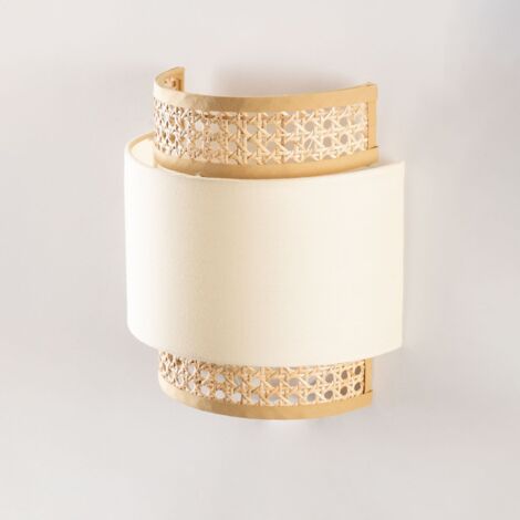Sklum – Applique murale LED beige en coton et rotin – Douille E14 – Flux lumineux relaxant – Dimensions 25x23,5x12cm