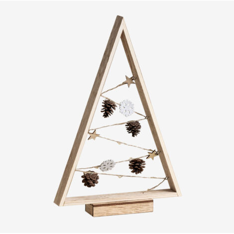 Sklum – Arbre de Noël en bois avec lumières LED – Dimensions 40x27x5,2 cm – Décoration élégante pour intérieur – Accessoires en étoile et flocons (1/5)
