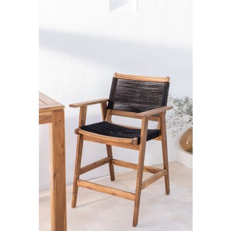 Tabouret bas en bois et corde naturelle BANGKOK