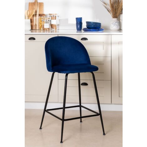 Tabouret Haut En Velours Kana Design Sklum Cm Bleu Noir